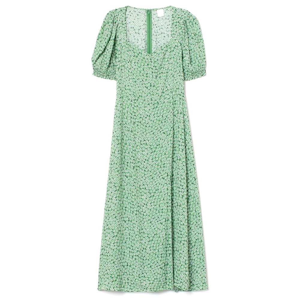 H&M midi dress, green with white floral, slit, size xl